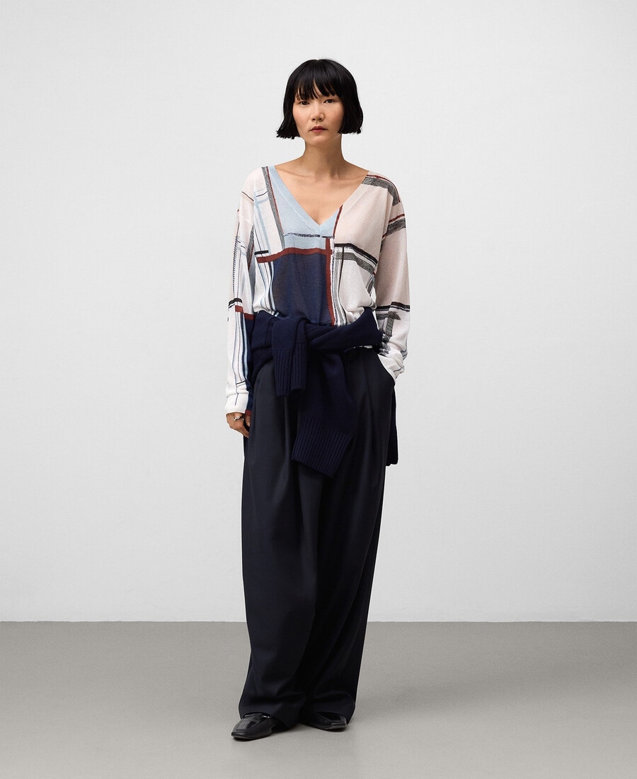 pull imprimé à col en v pour femme