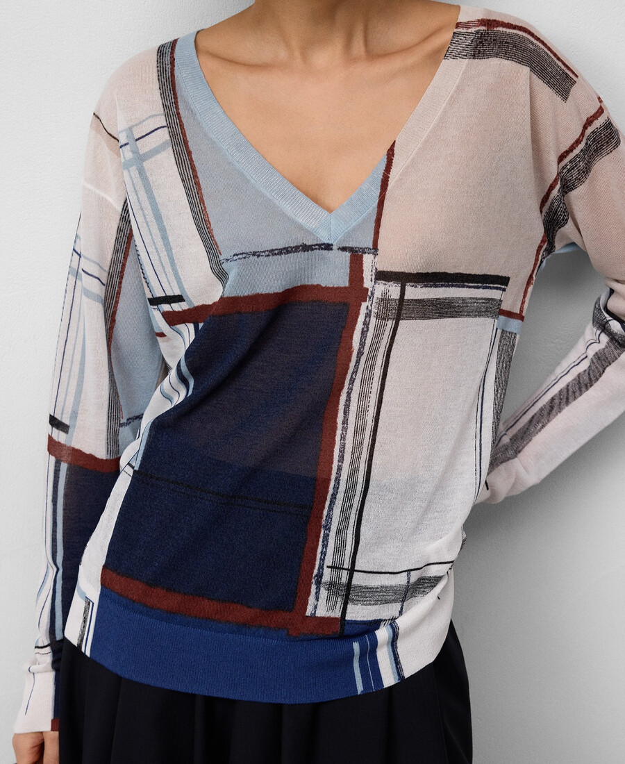 pull imprimé à col en v pour femme