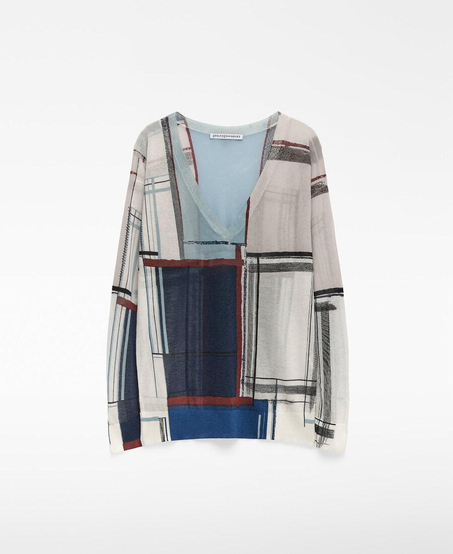 pull imprimé à col en v pour femme