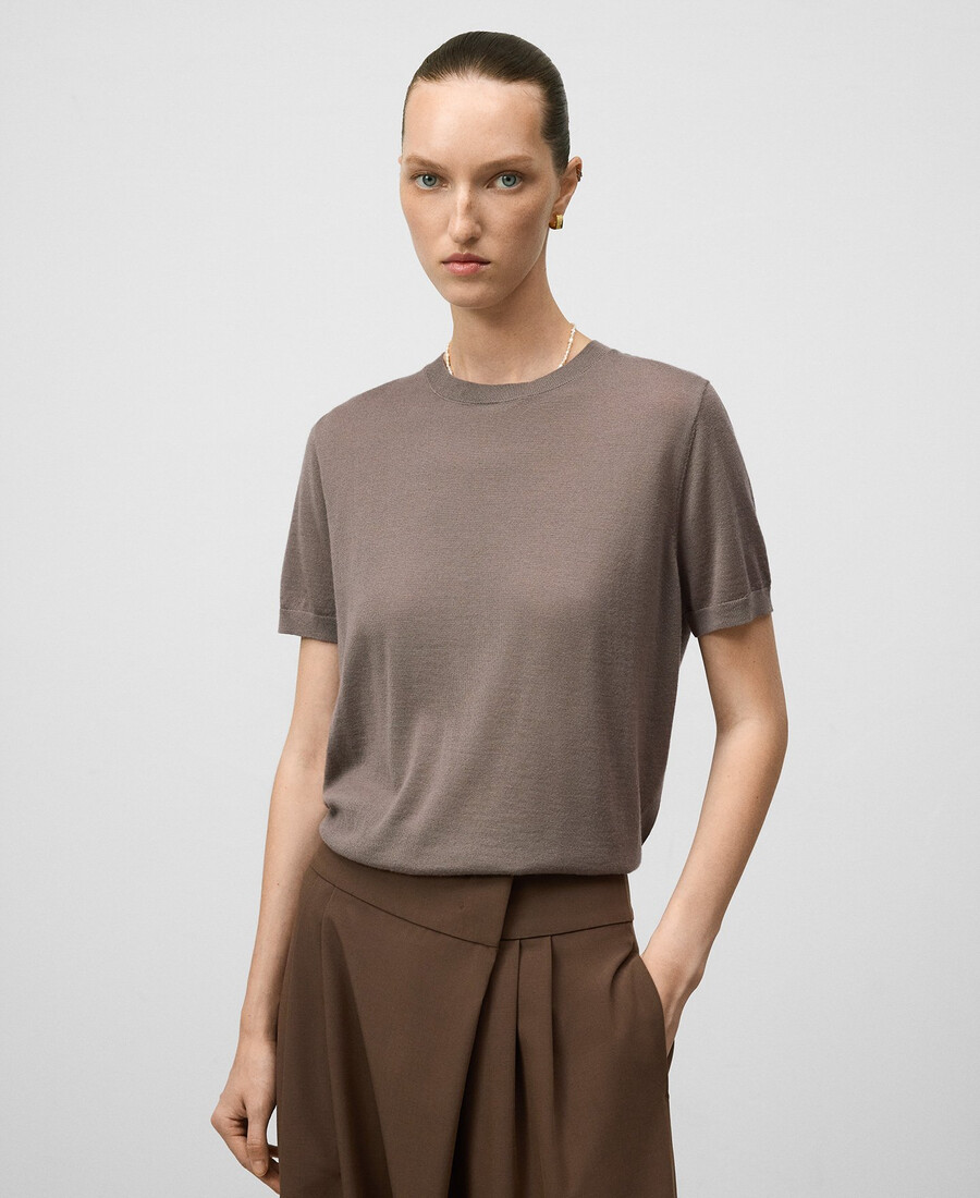 pull à manches courtes en laine mérinos pour femme