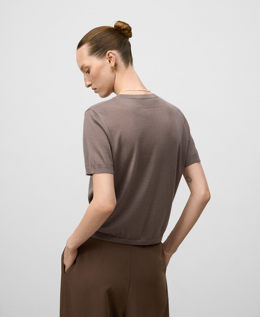 pull à manches courtes en laine mérinos pour femme