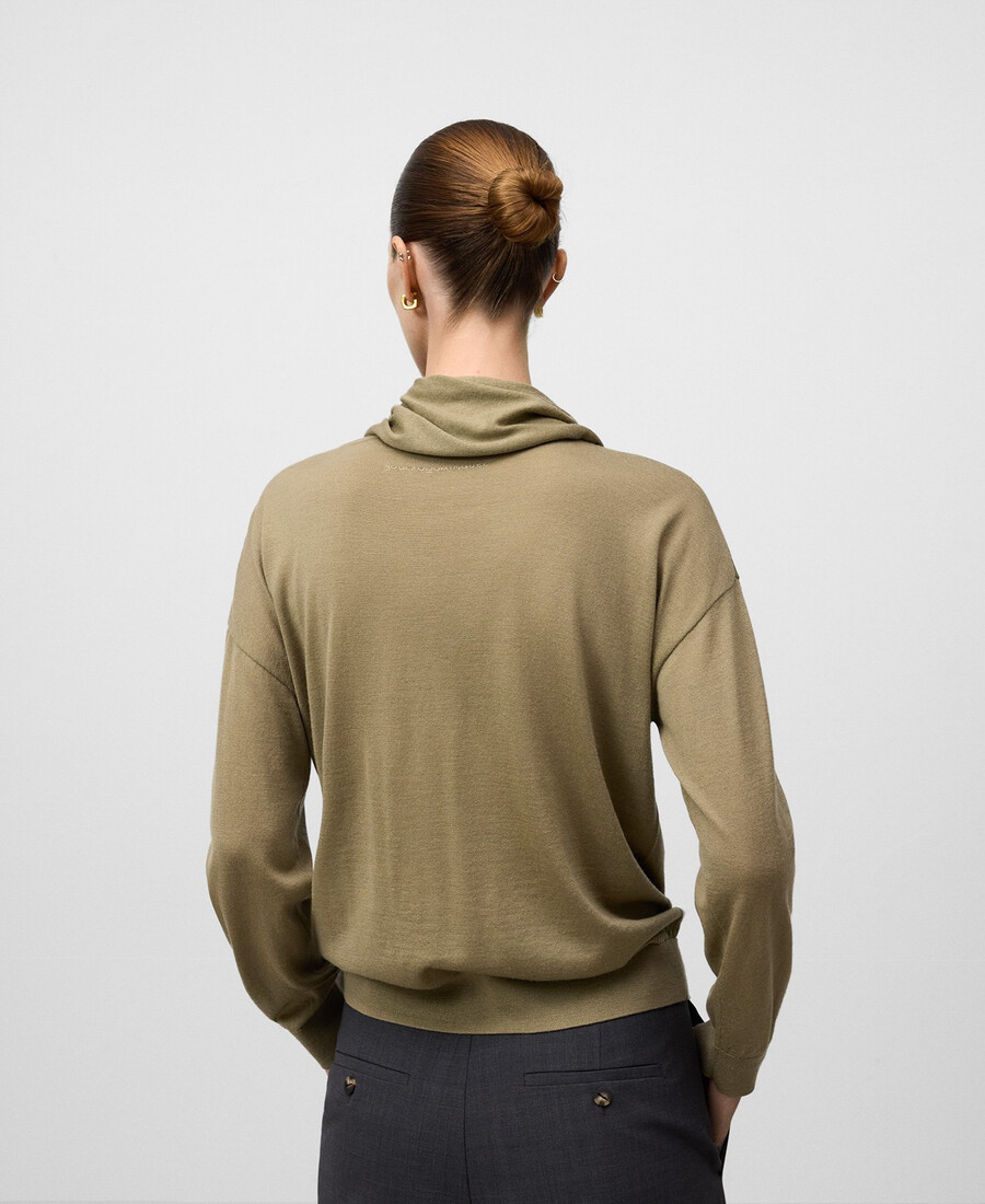 pull en laine mérinos à col écharpe pour femme