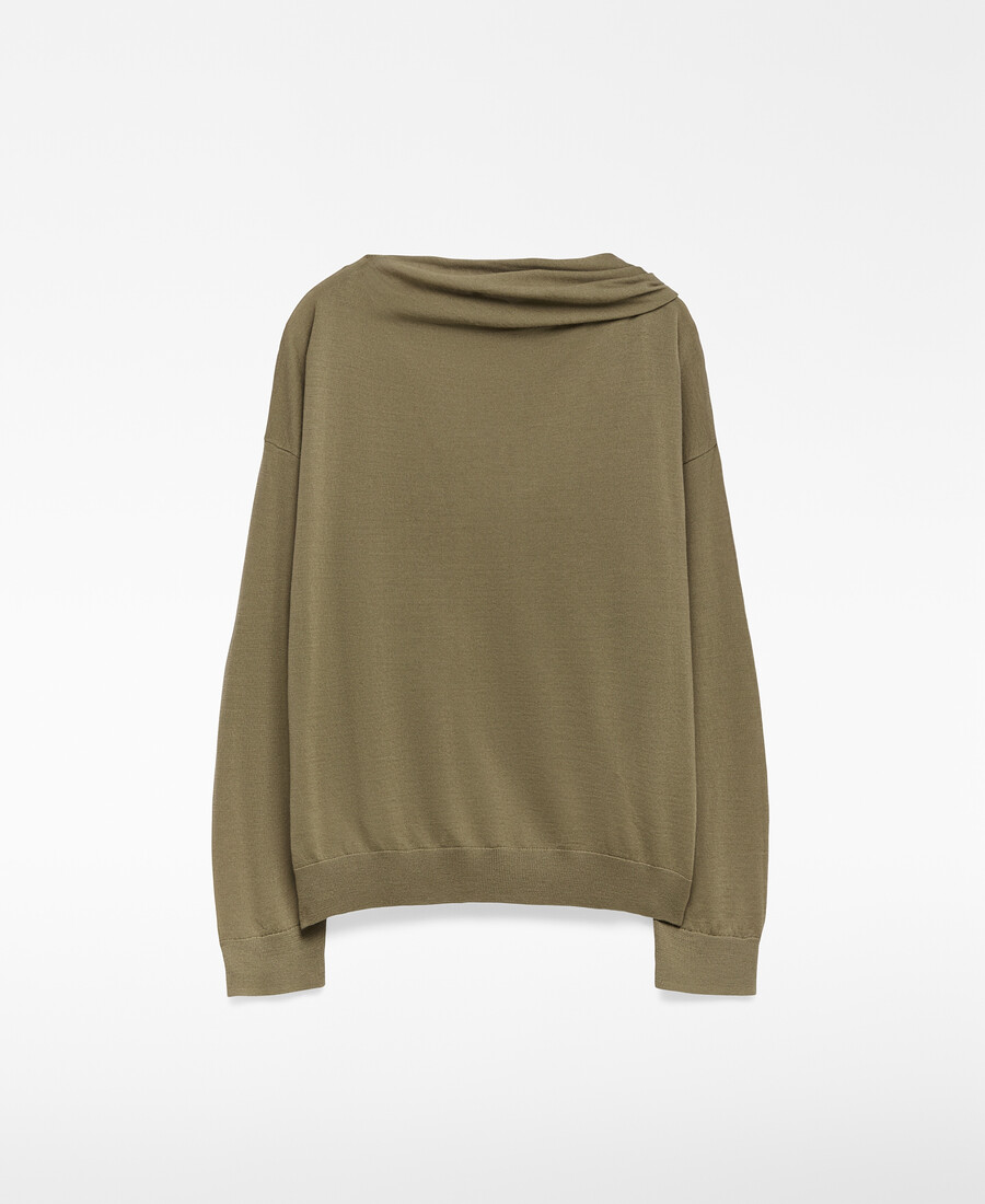 pull en laine mérinos à col écharpe pour femme