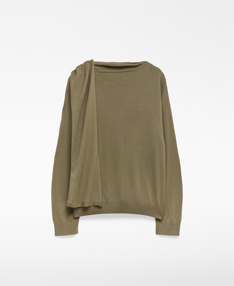 pull en laine mérinos à col écharpe pour femme