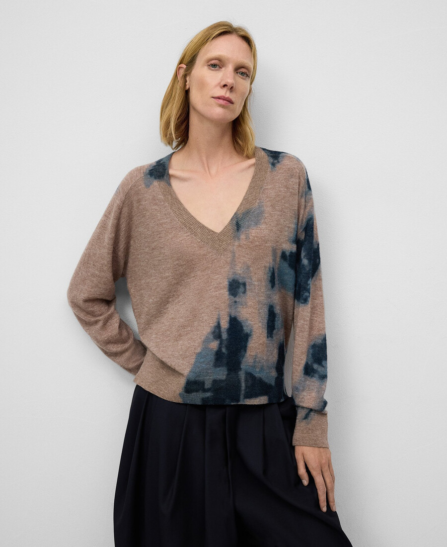 pull en maille imprimée à col en v pour femme