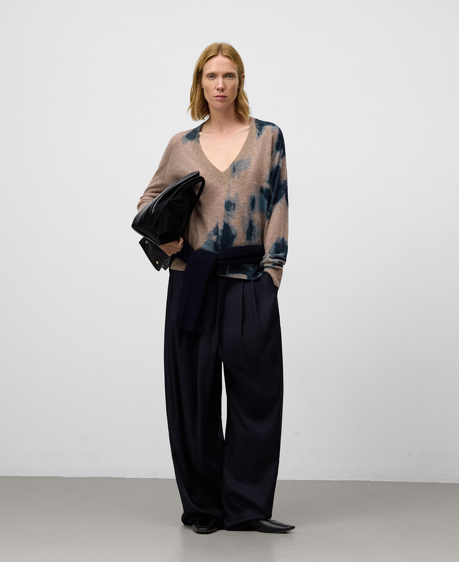pull en maille imprimée à col en v pour femme