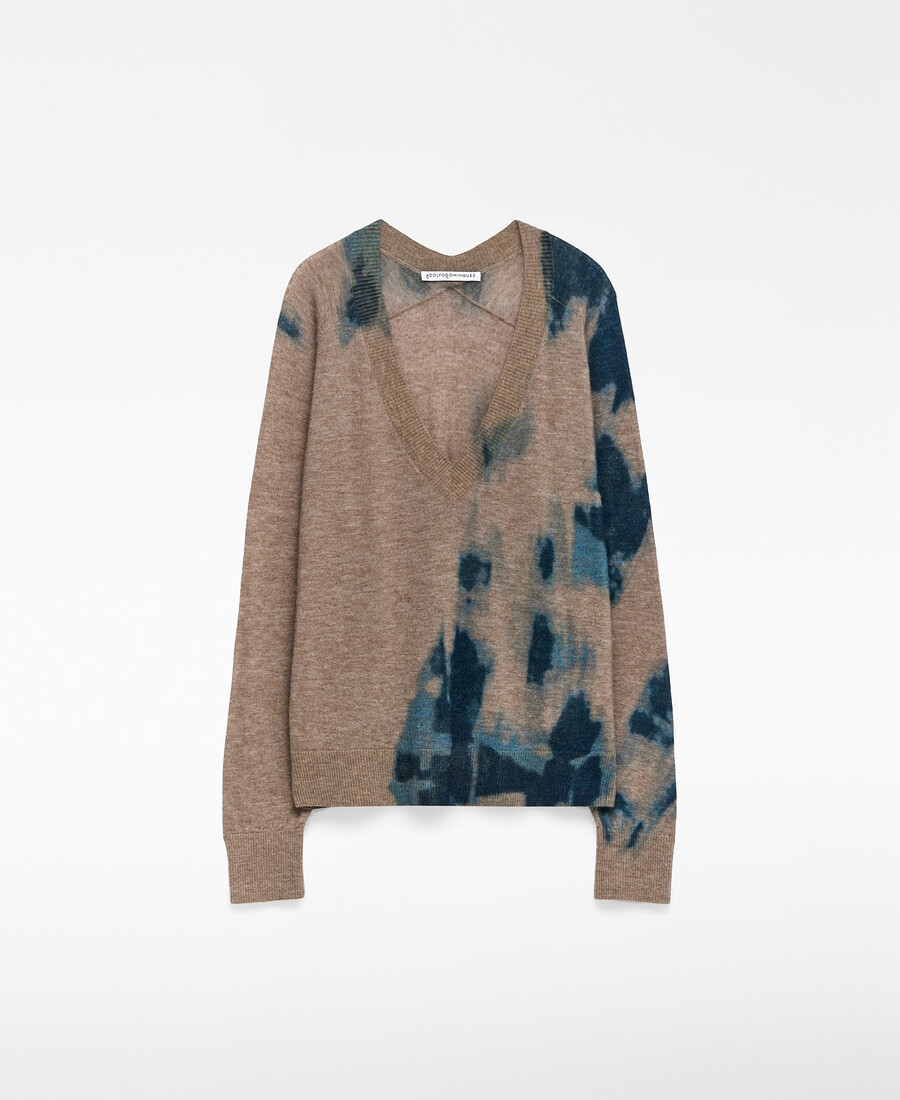 pull en maille imprimée à col en v pour femme