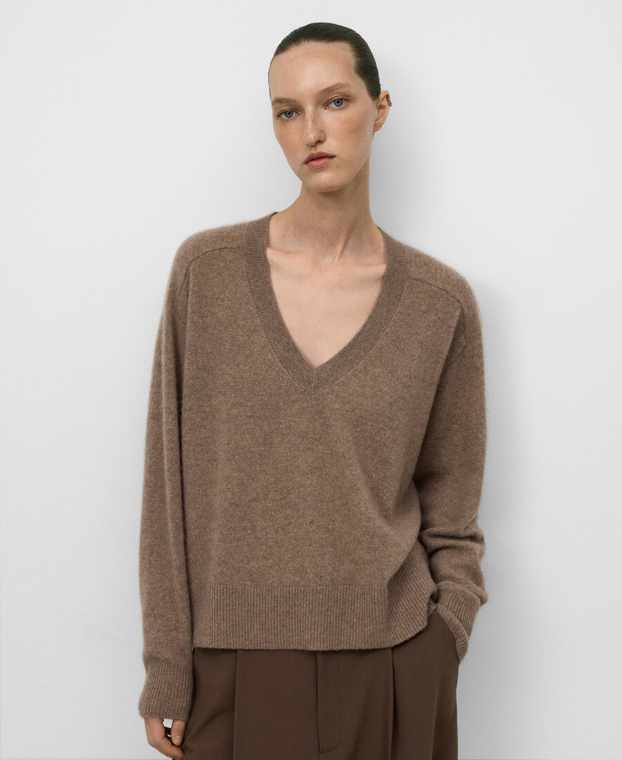 pull en cachemire à col en v pour femme