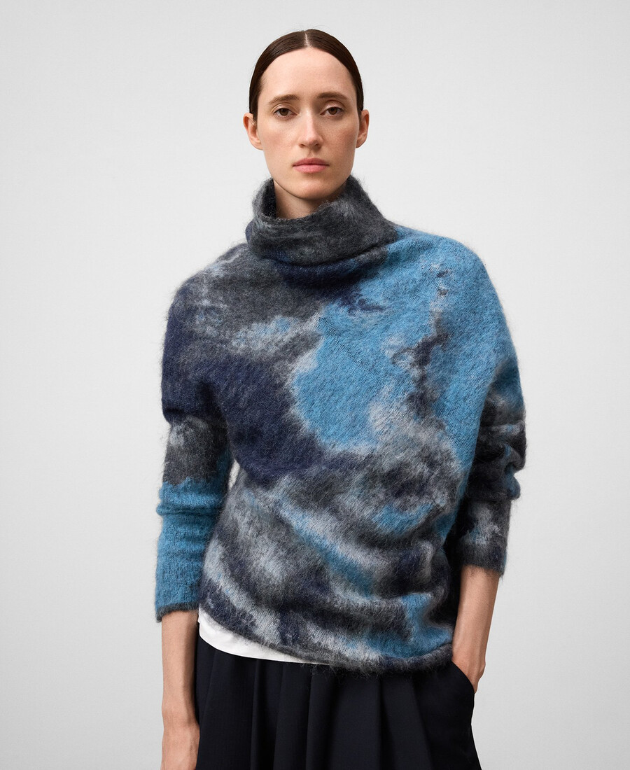 pull asymétrique en maille jacquard pour femme