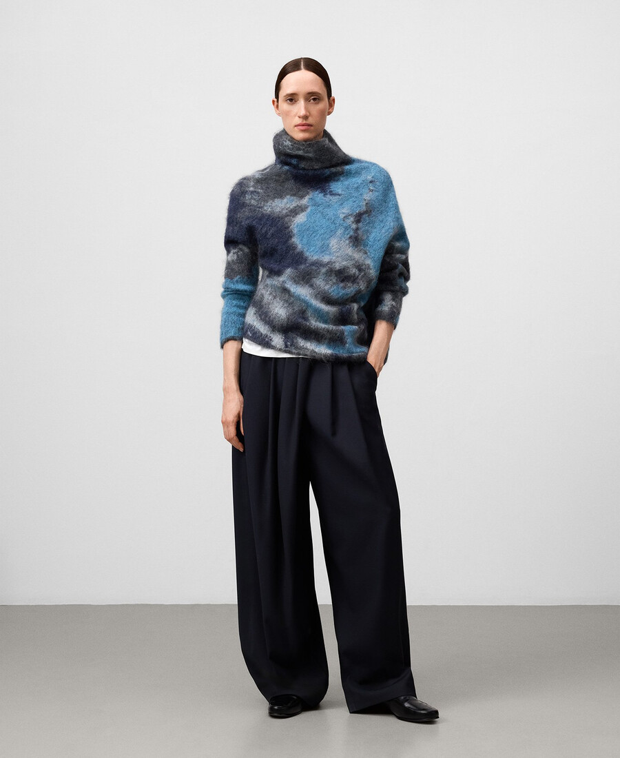 pull asymétrique en maille jacquard pour femme