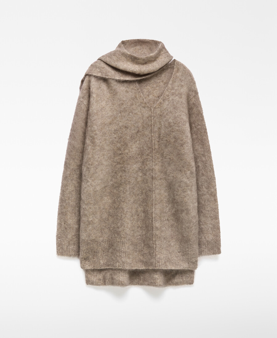 pull femme à col écharpe en maille brossée