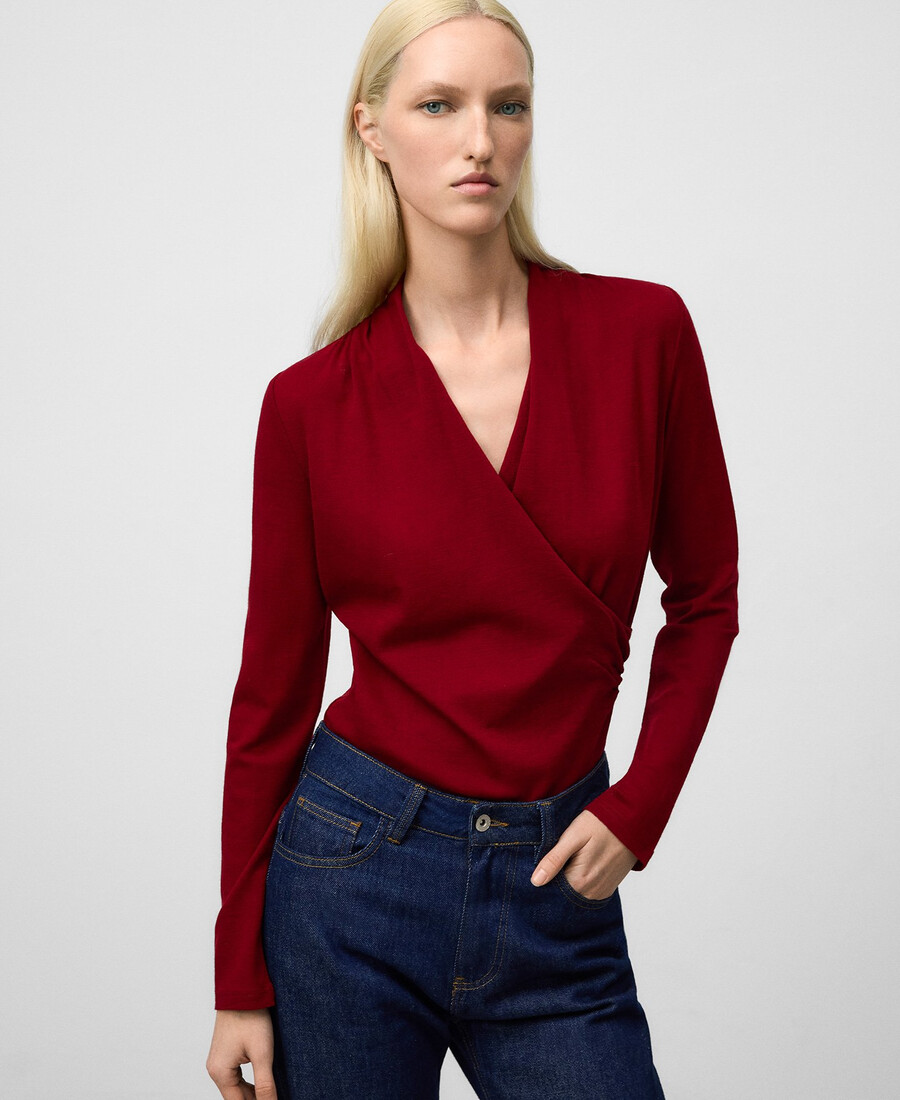t-shirt cache-cœur en laine mérinos pour femme