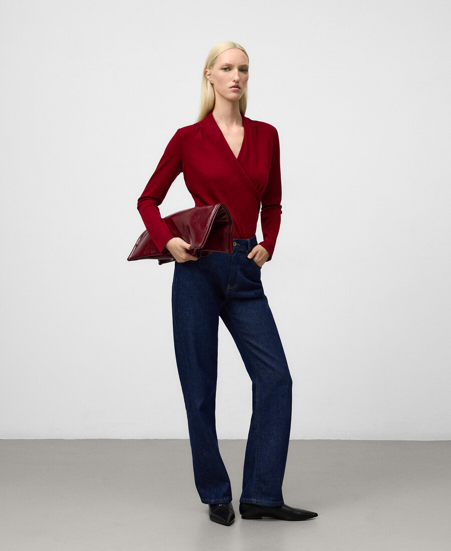 t-shirt cache-cœur en laine mérinos pour femme