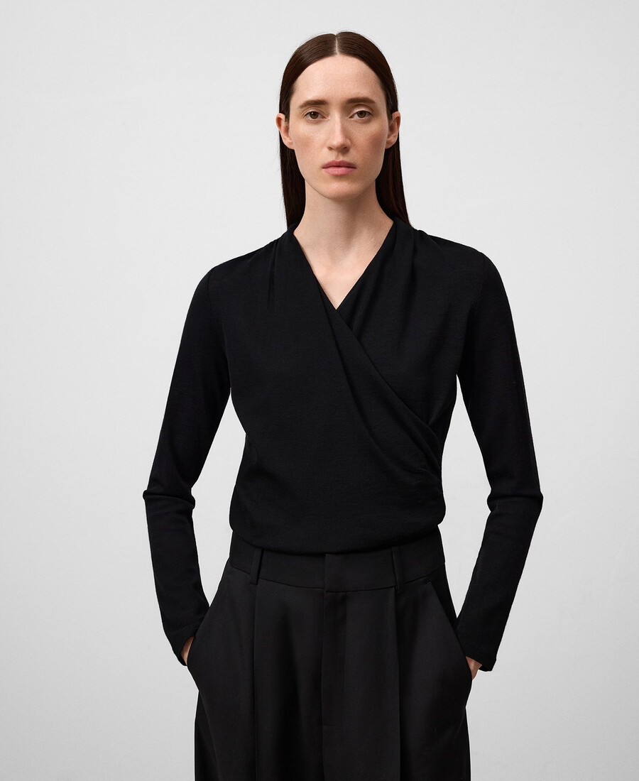 t-shirt cache-cœur en laine mérinos pour femme