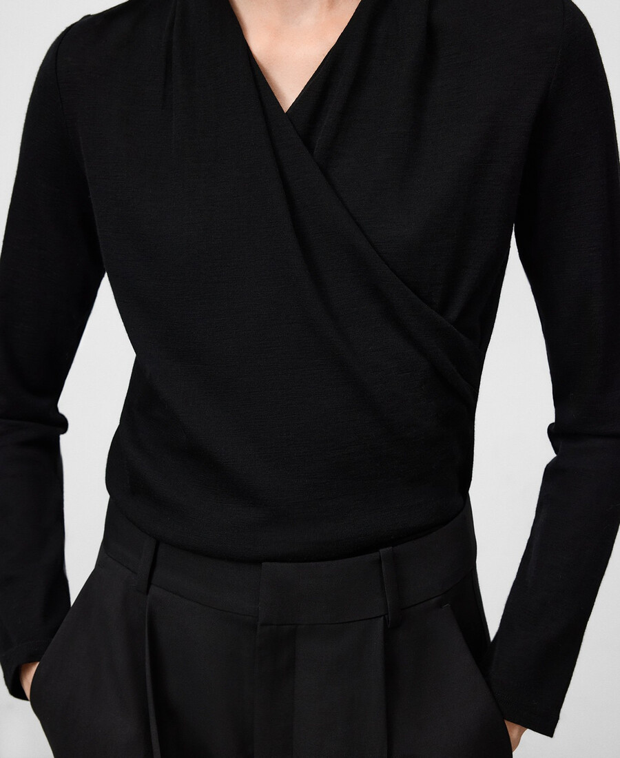 t-shirt cache-cœur en laine mérinos pour femme