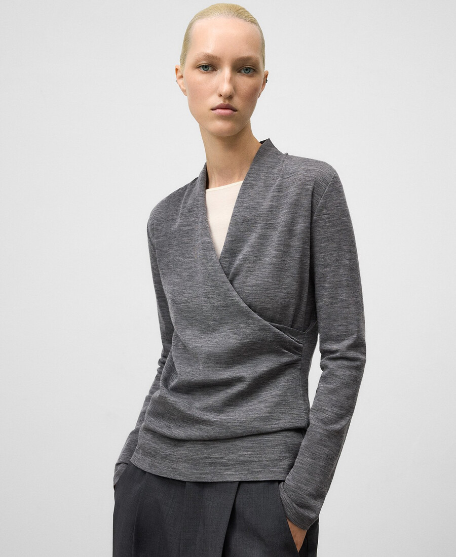 t-shirt cache-cœur en laine mérinos pour femme