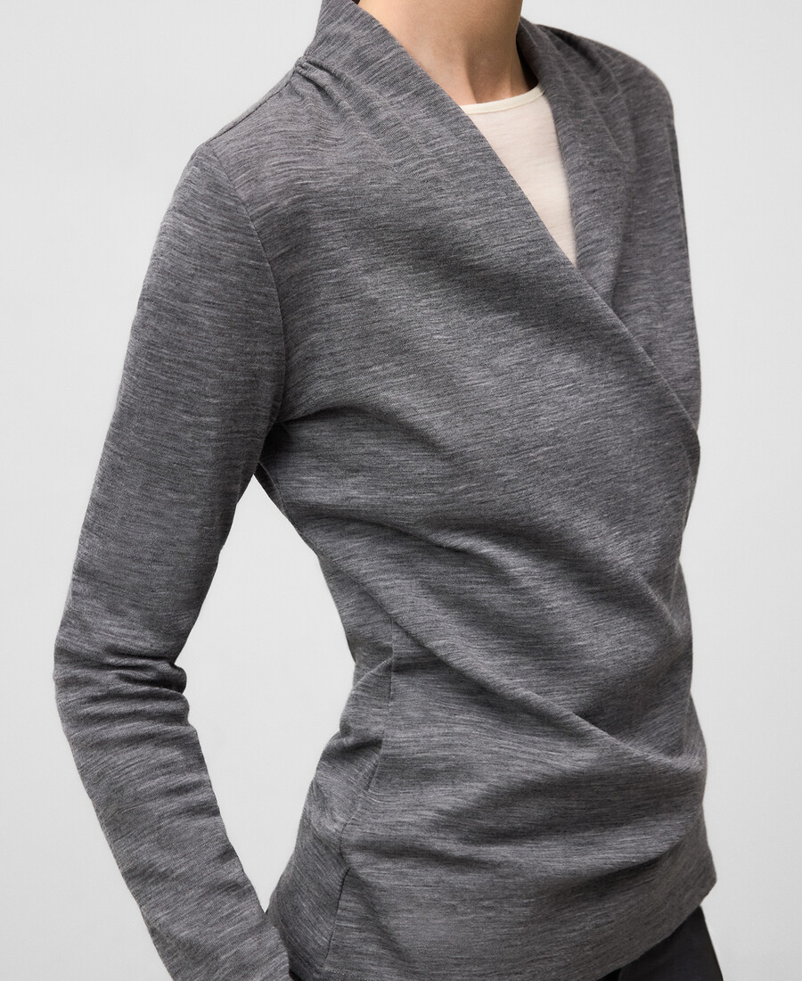 t-shirt cache-cœur en laine mérinos pour femme