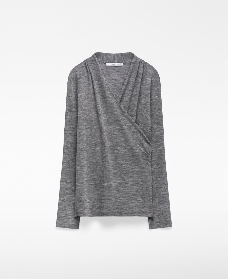 t-shirt cache-cœur en laine mérinos pour femme