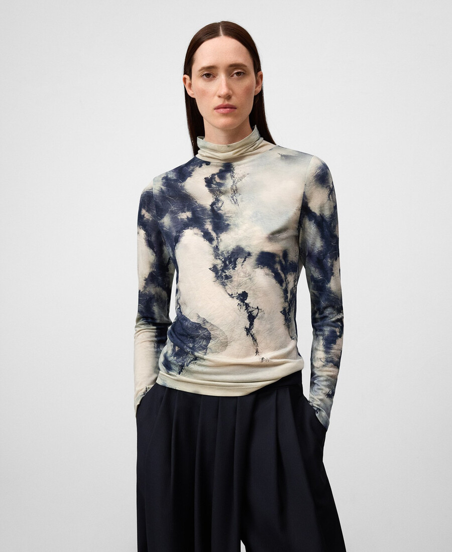 t-shirt imprimé à col cheminée pour femme