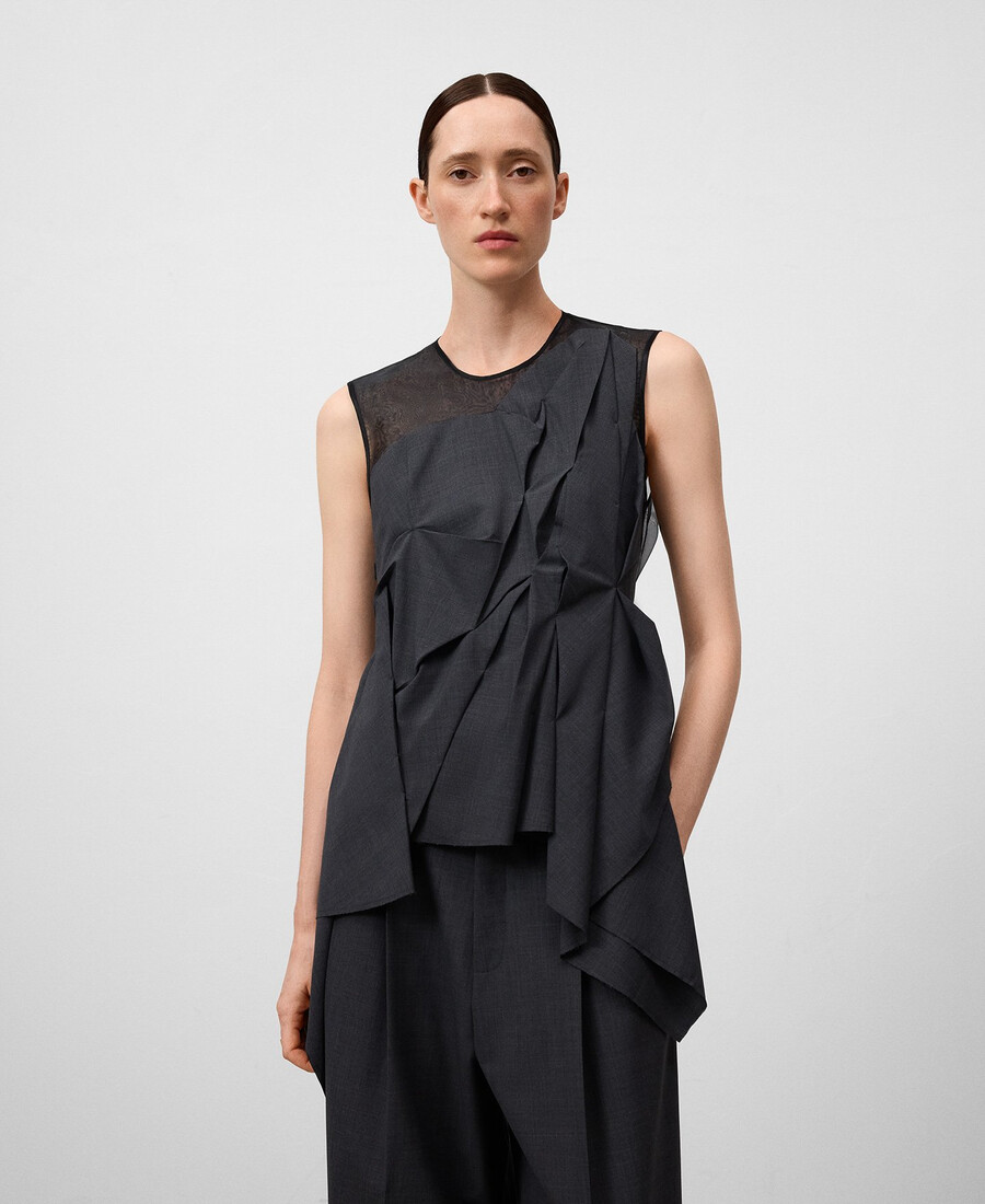 top en organza à empiècements superposés pour femme