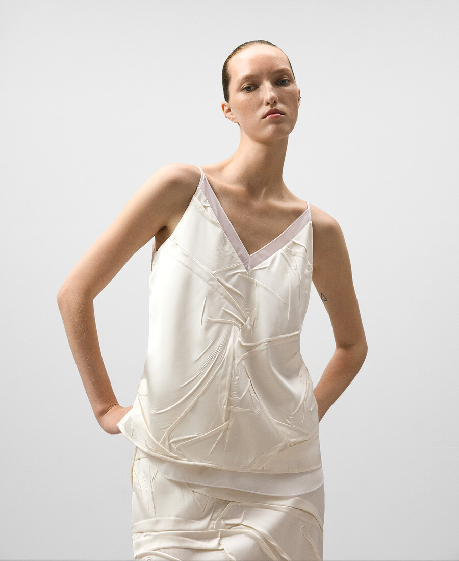 haut froissé en tissu mélangé femme