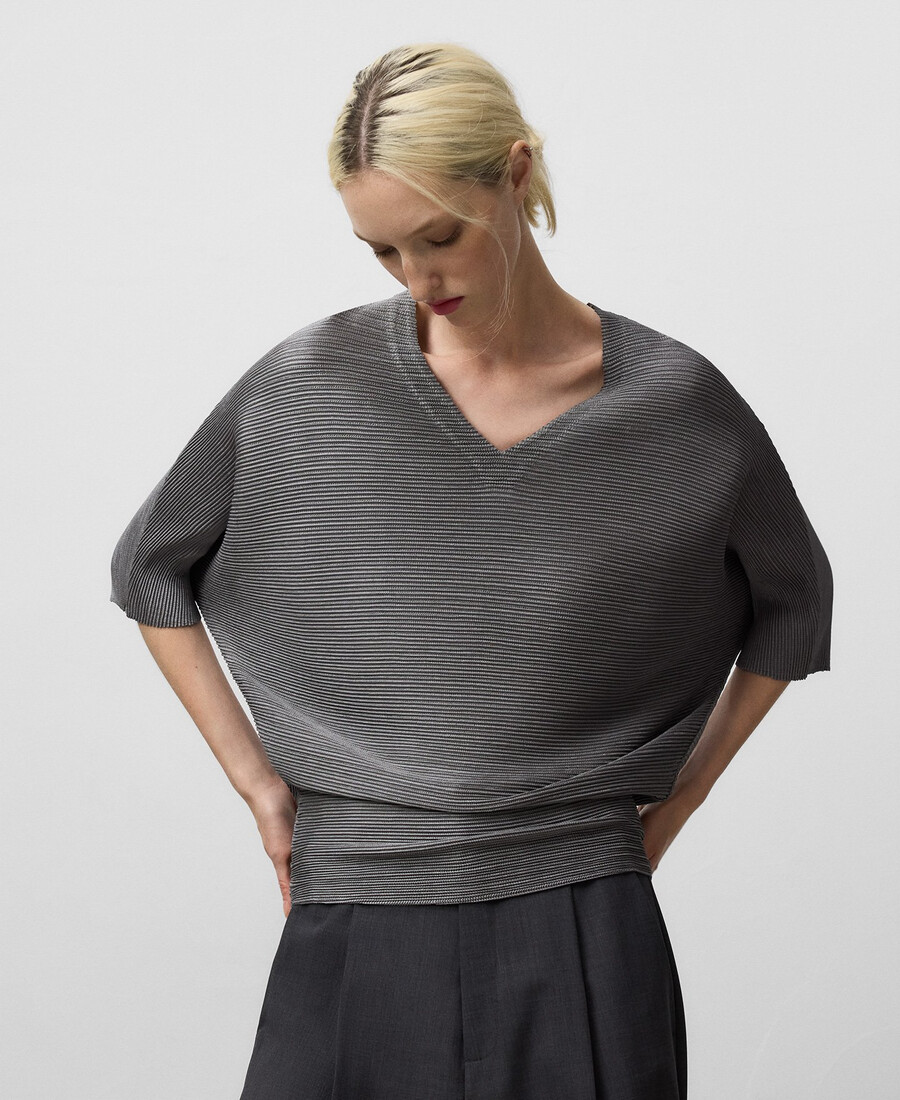 haut froissé à col en v pour femme