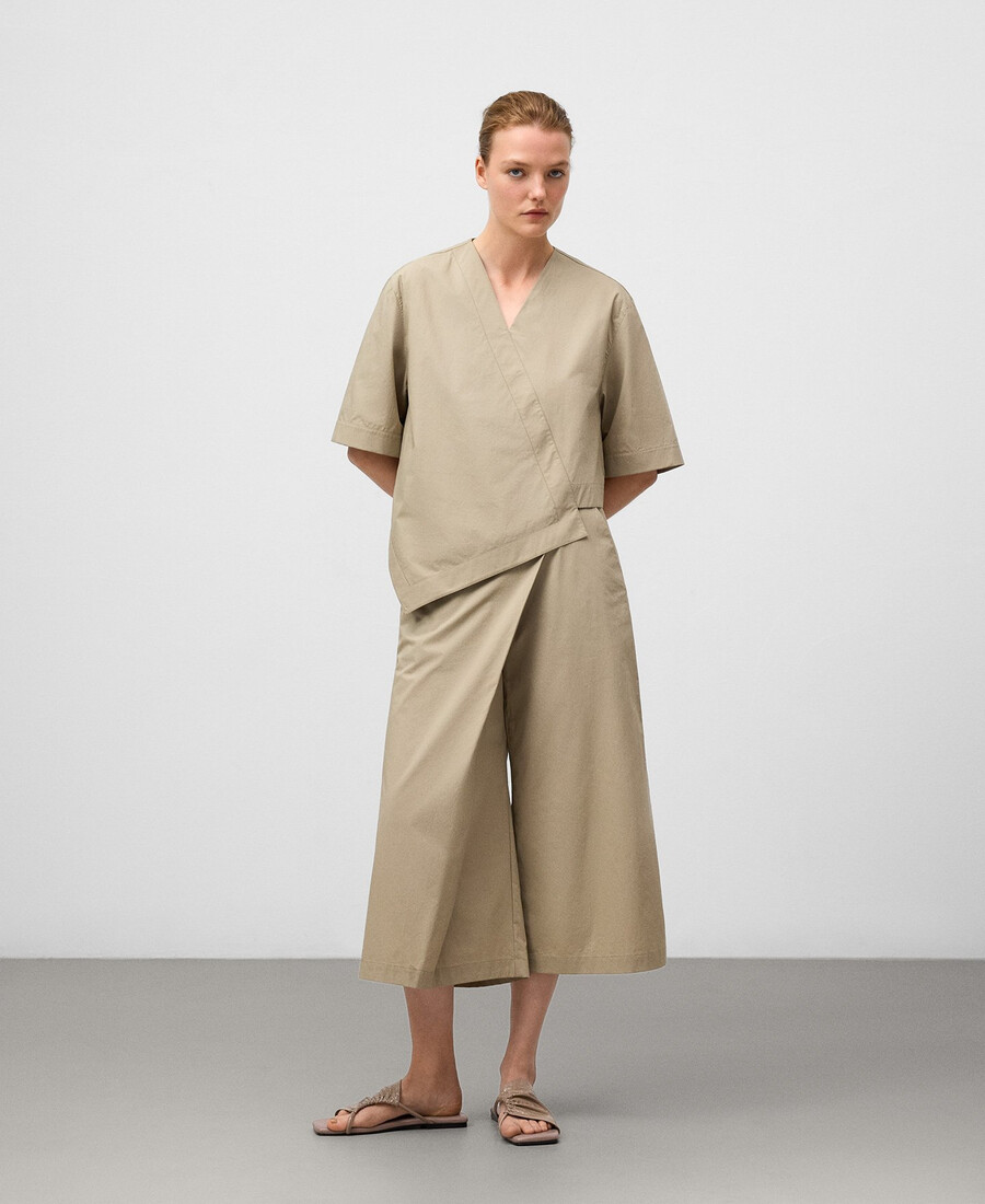 pantalon portefeuille court en coton pour femme
