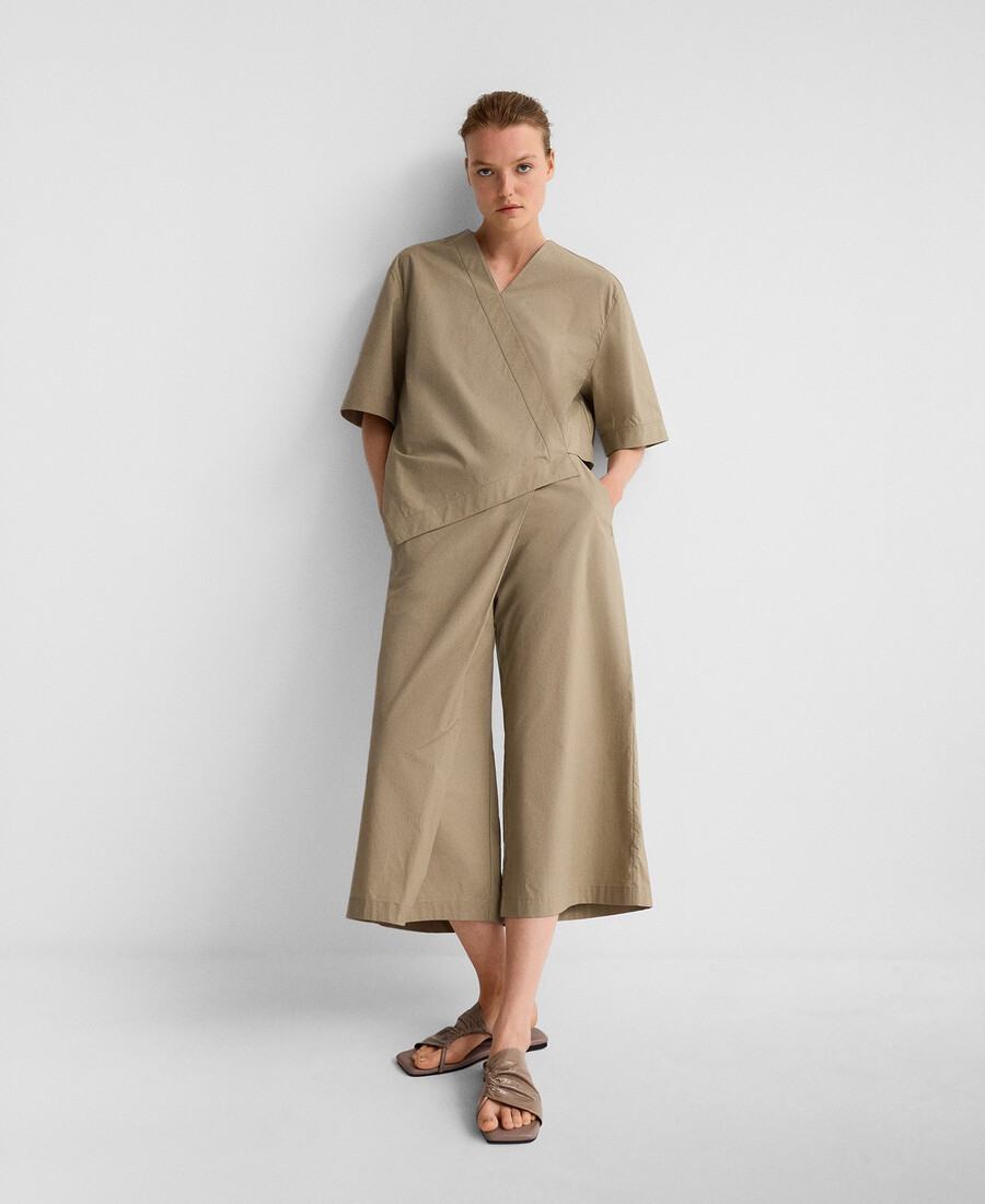pantalon portefeuille court en coton pour femme