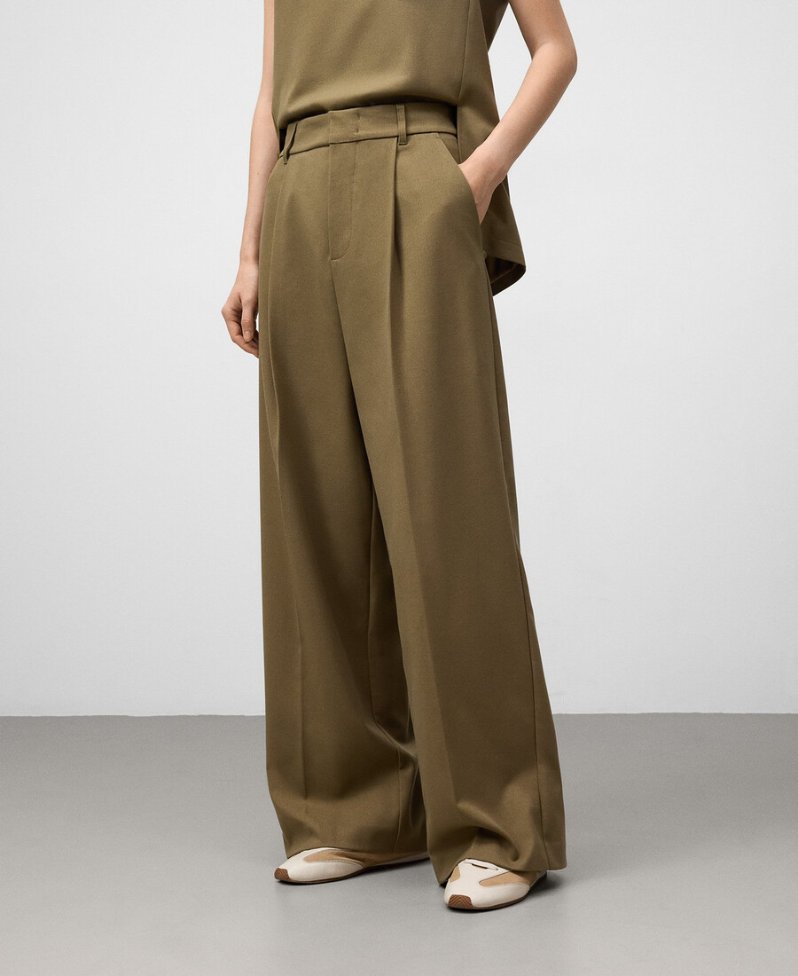 pantalon kaki à jambes larges pour femme