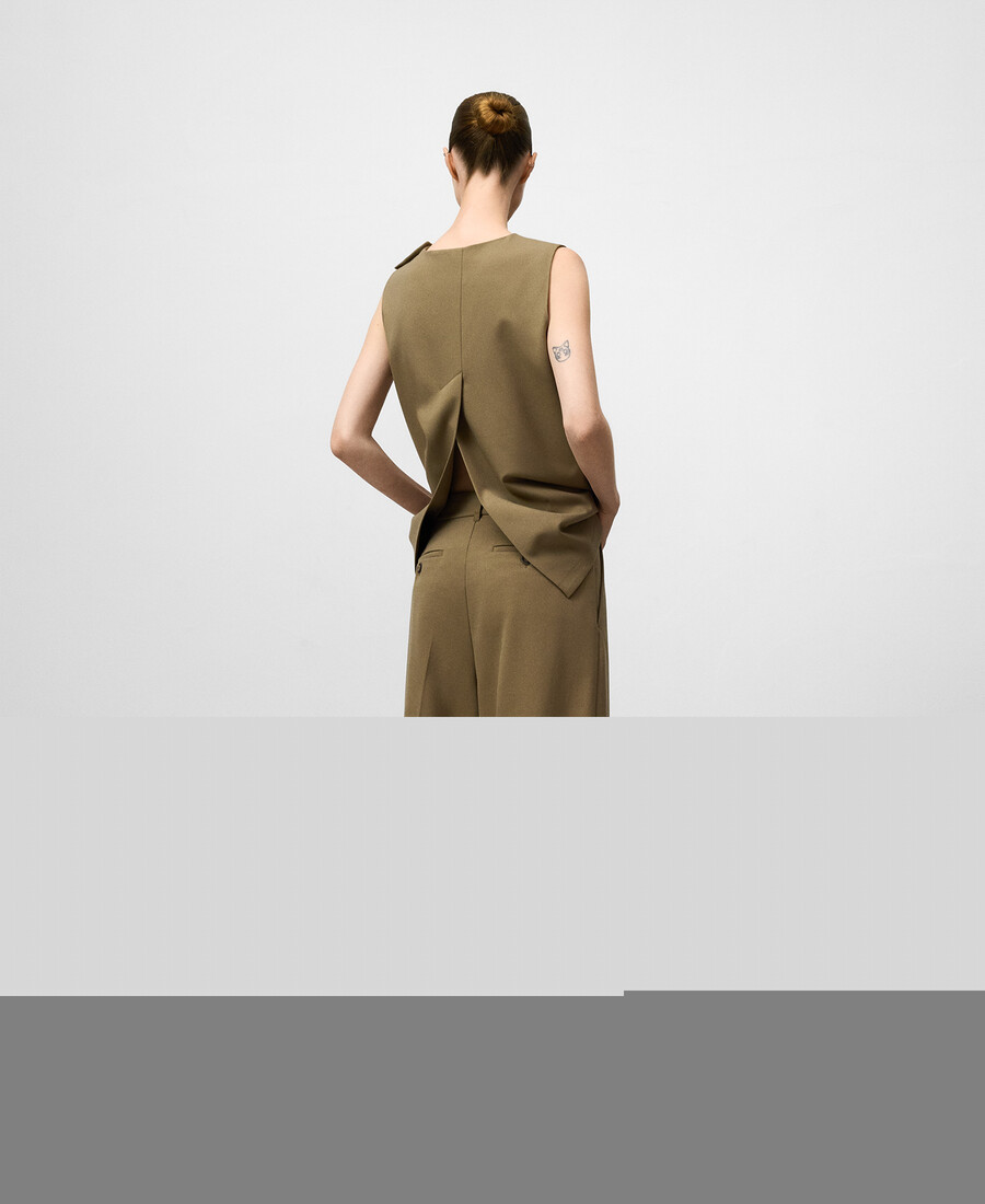 pantalon kaki à jambes larges pour femme
