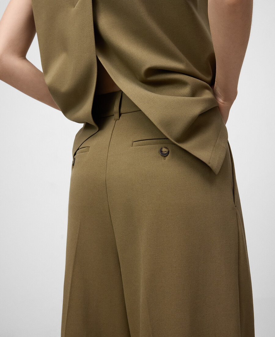 pantalon kaki à jambes larges pour femme