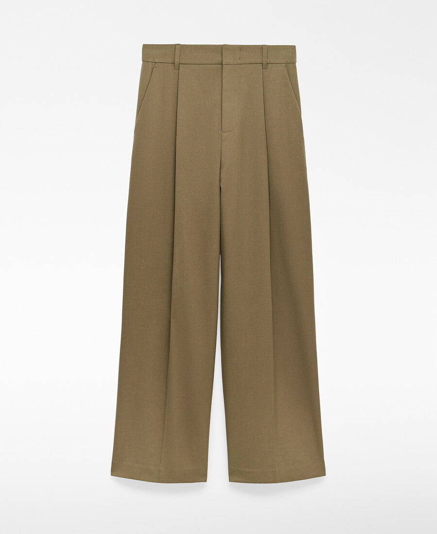 pantalon kaki à jambes larges pour femme