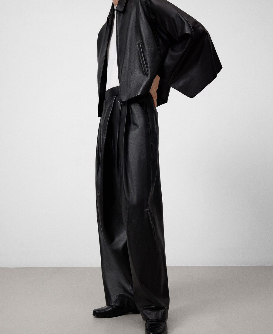 pantalon plissé en cuir femme