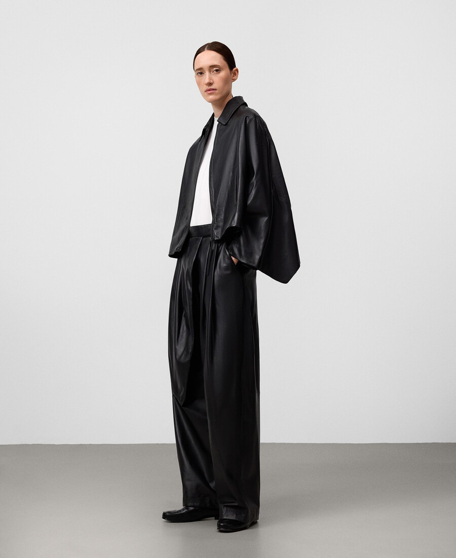 pantalon plissé en cuir femme