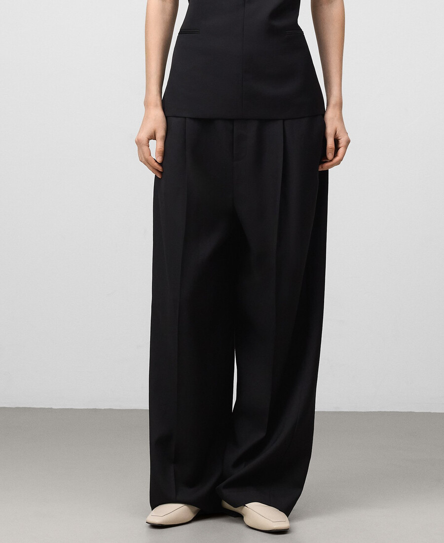 pantalon noir tailleur à jambes larges pour femme
