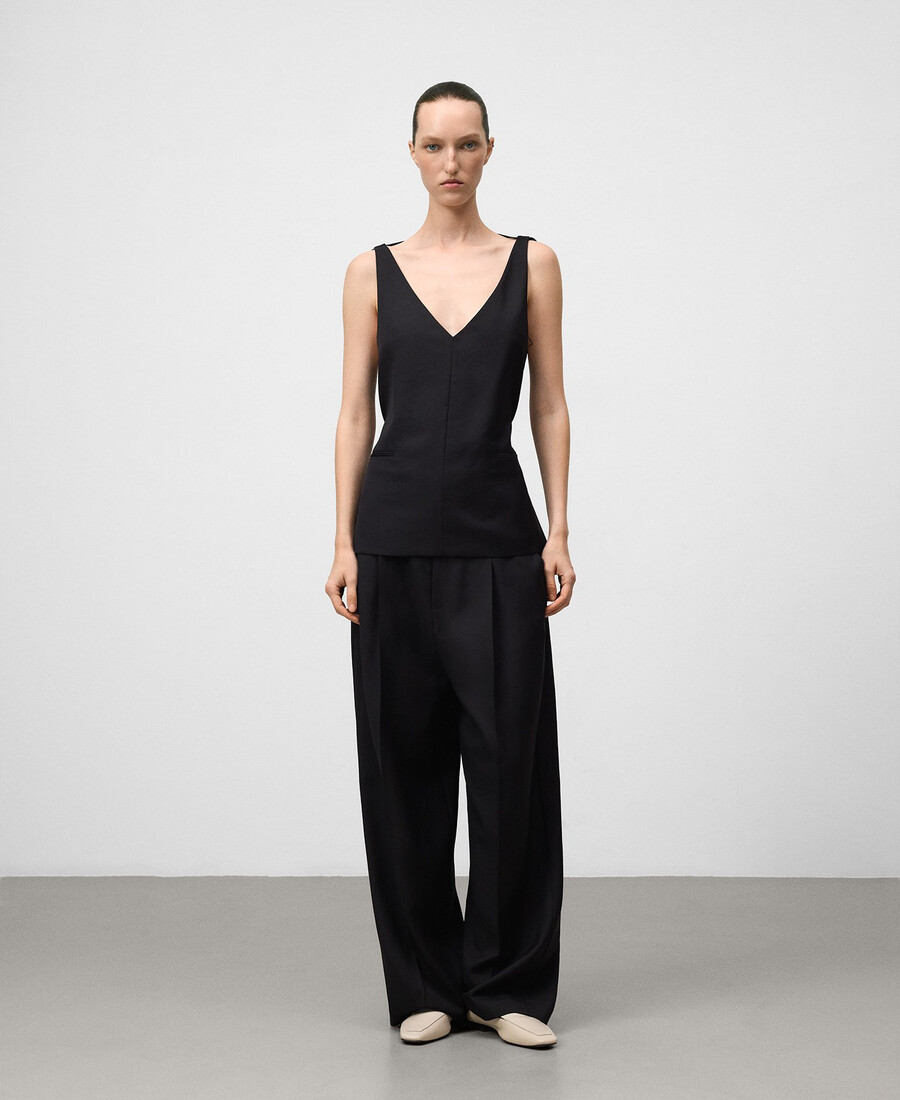 pantalon noir tailleur à jambes larges pour femme