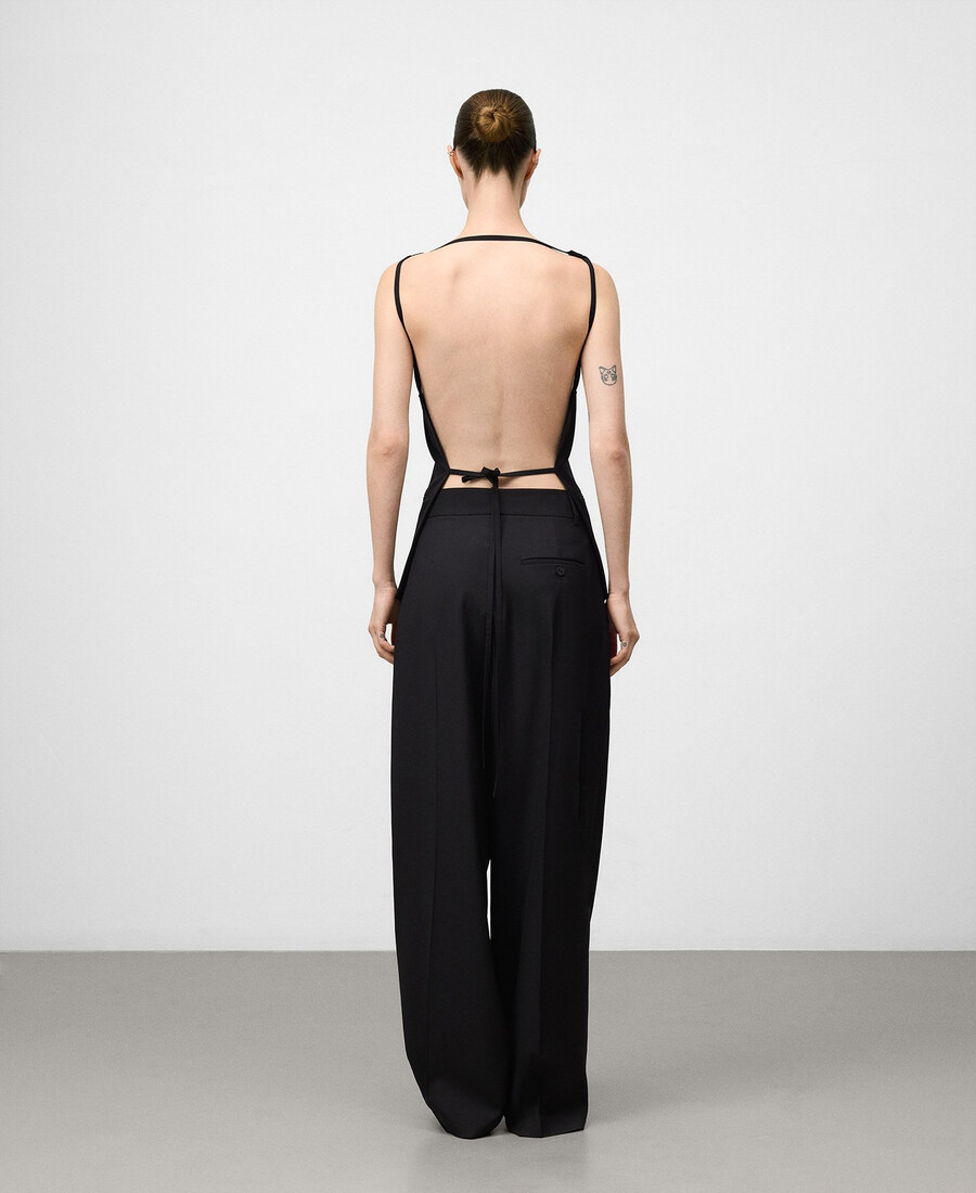 pantalon noir tailleur à jambes larges pour femme