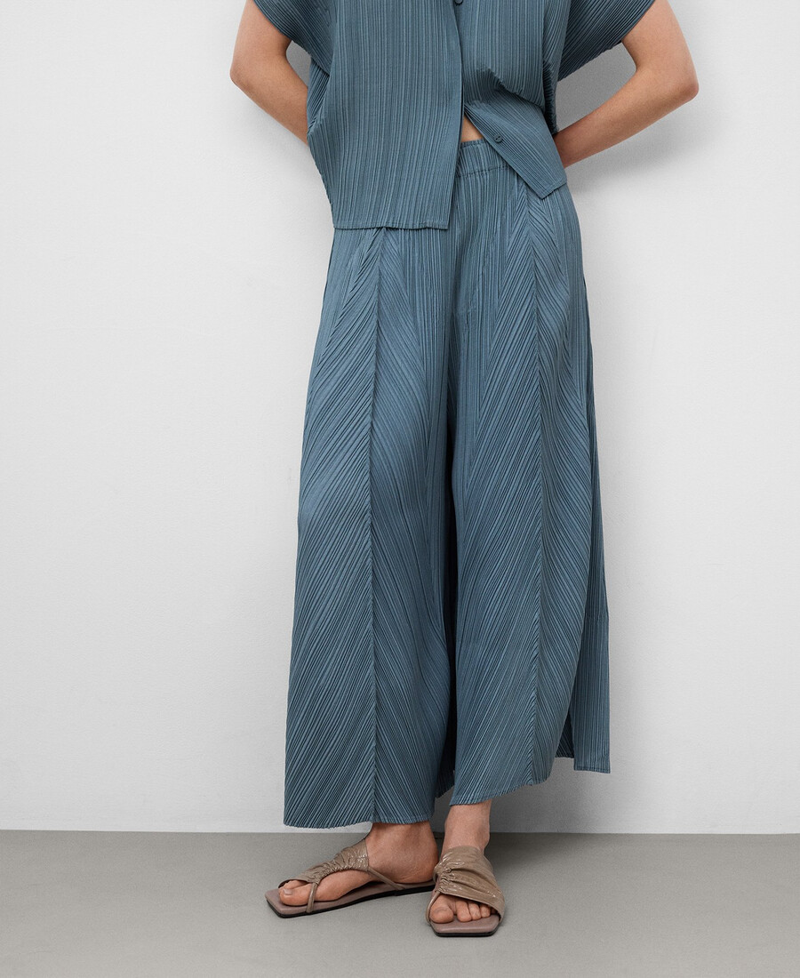 pantalon palazzo bleu froissé pour femme