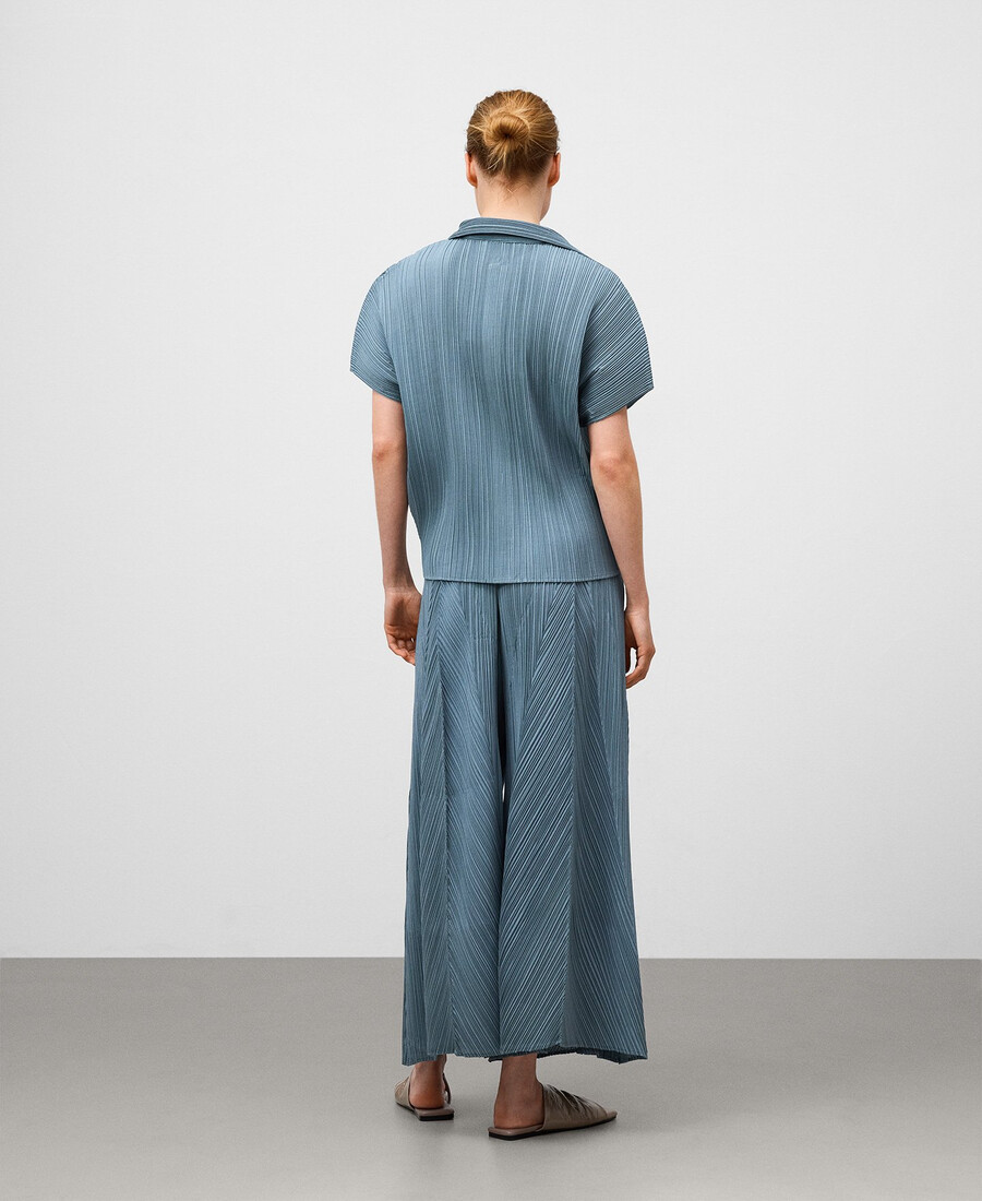 pantalon palazzo bleu froissé pour femme