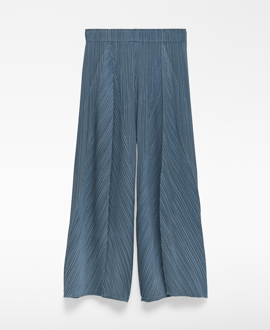 pantalon palazzo bleu froissé pour femme