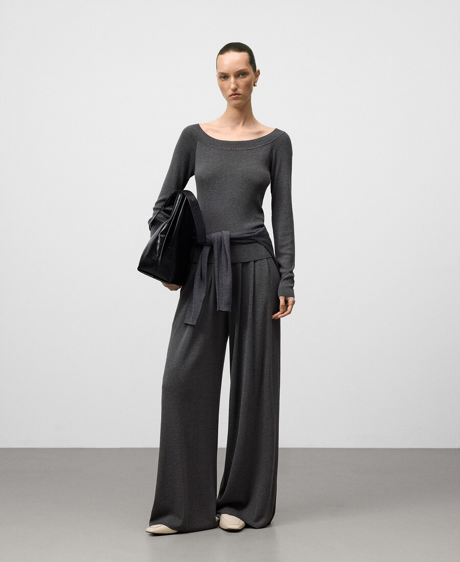 pantalon large en maille métallisée pour femme