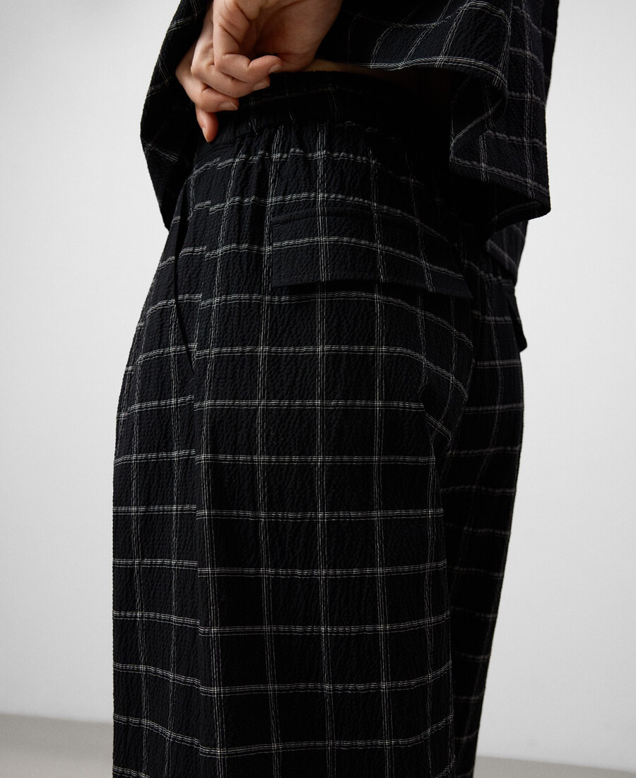 pantalon à carreaux coupe tonneau pour femme