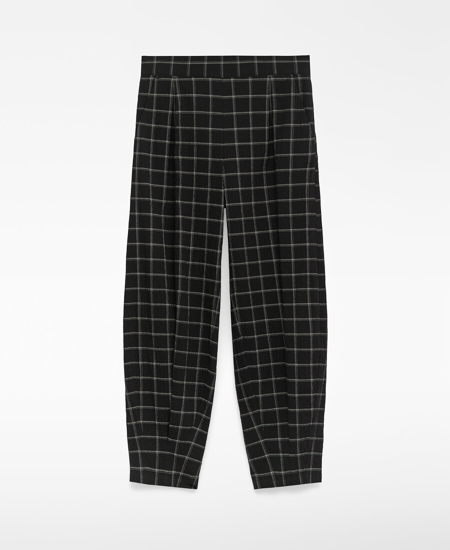 pantalon à carreaux coupe tonneau pour femme