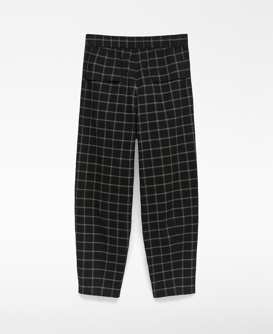 pantalon à carreaux coupe tonneau pour femme