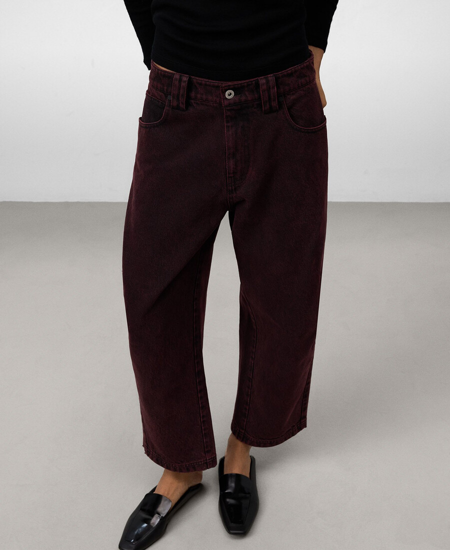 pantalon en denim délavé longueur cheville pour femme