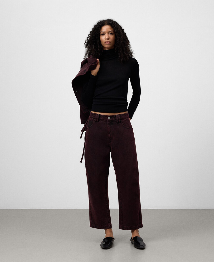 pantalon en denim délavé longueur cheville pour femme