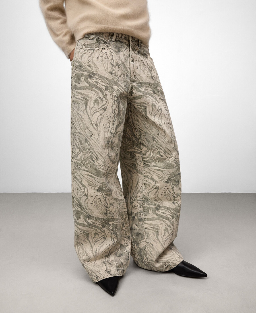 pantalon large imprimé en denim pour femme