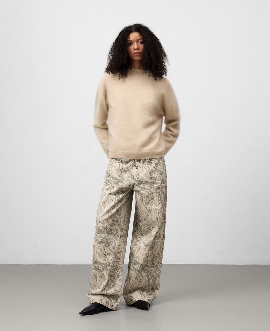 pantalon large imprimé en denim pour femme