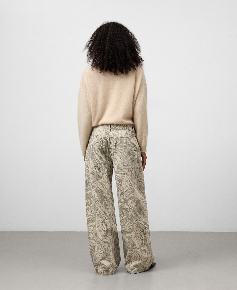 pantalon large imprimé en denim pour femme