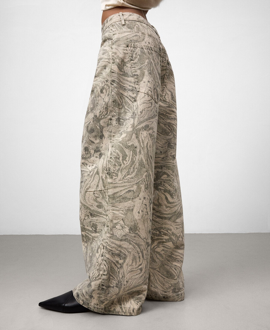 pantalon large imprimé en denim pour femme